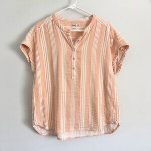 Faherty Peach Orange Striped Cotton Gauze Short Sleeve Desmond Top Women’s Large